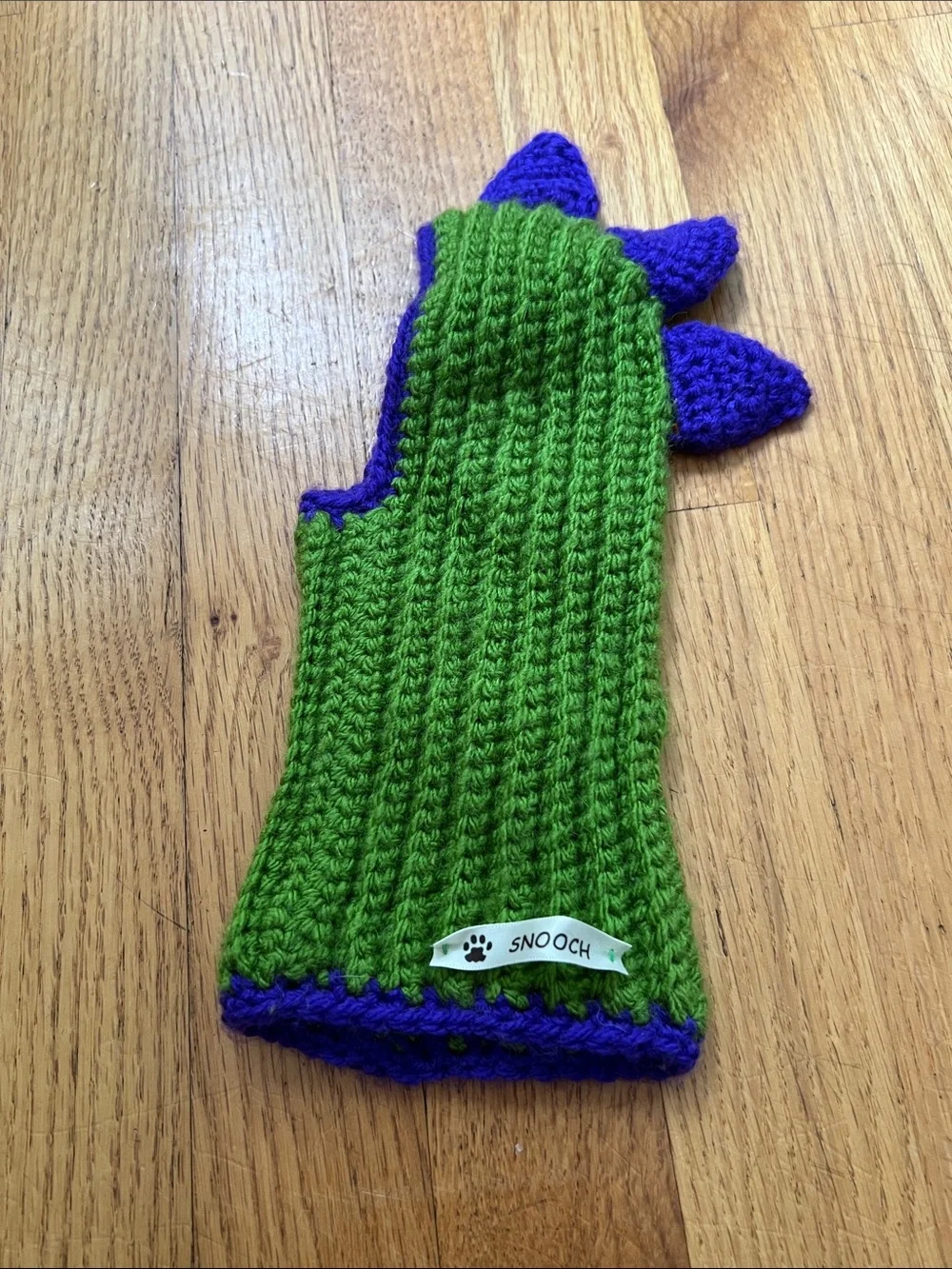 Snooch Green & Purple Knit Dog snooch - Dino Spikes dog hat and collar protector